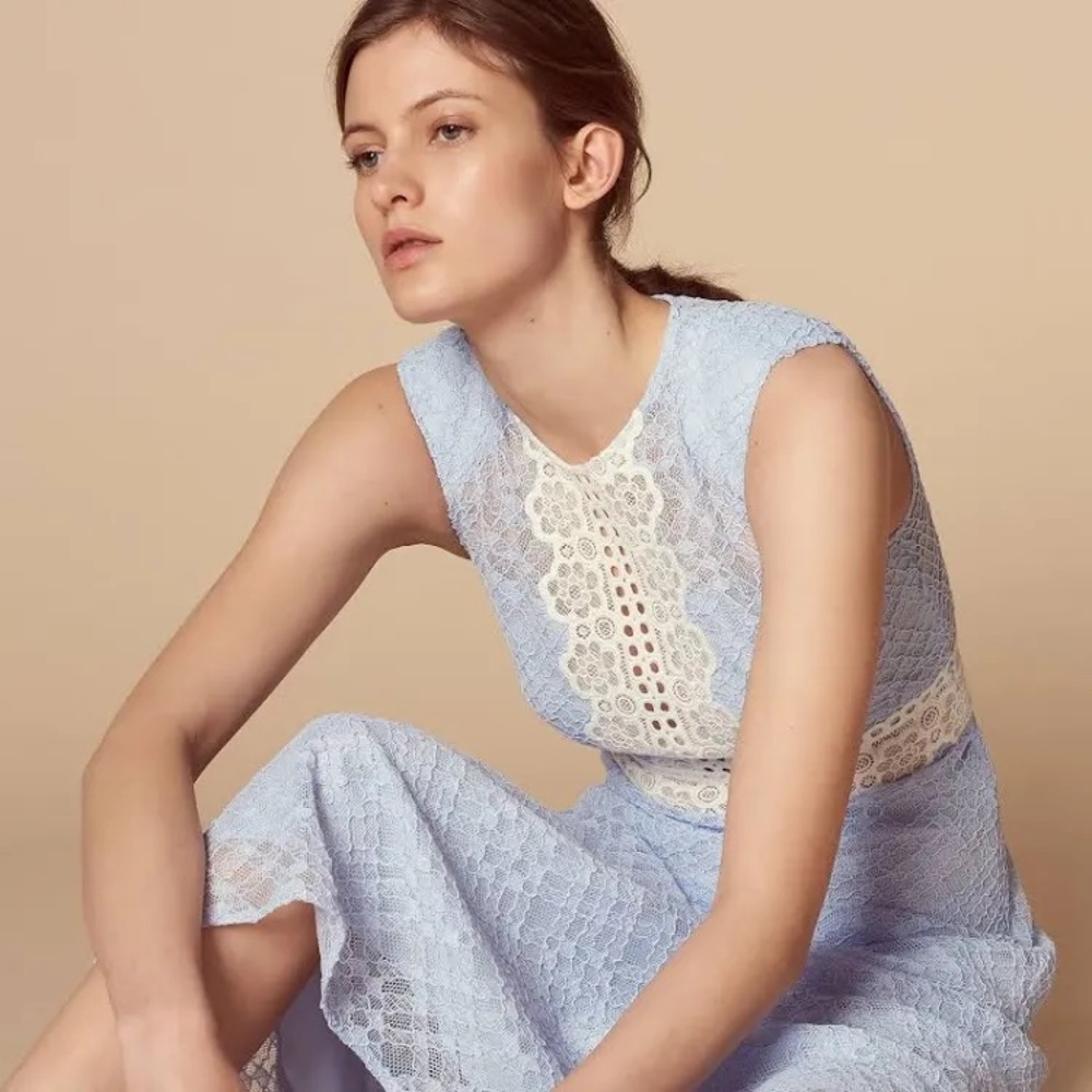 NWT Sandro Bleu Ciel Hot Eyelet Midi Dress